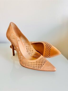 Vince Camuto Perforated Tan Pointed-Toe Stiletto Pumps